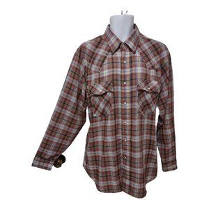 Vintage 70s Levi's Brown Blue Red Plaid Pearl Snap Western Shirt Diamond Print